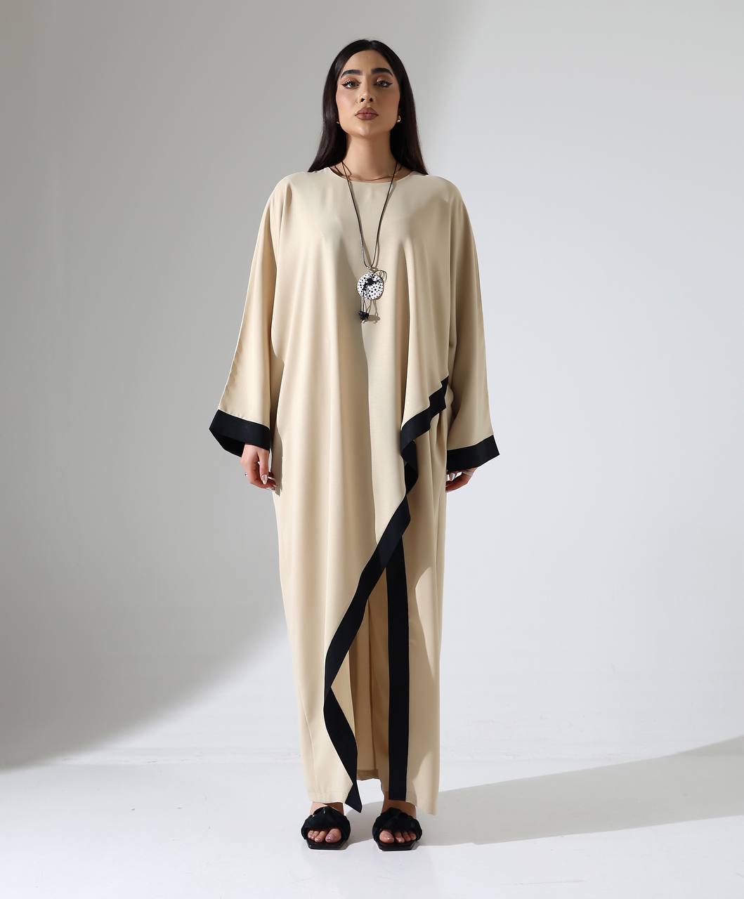 Elegant Turkish Two-Piece Set with Asymmetrical Trim & Necklace - 25207