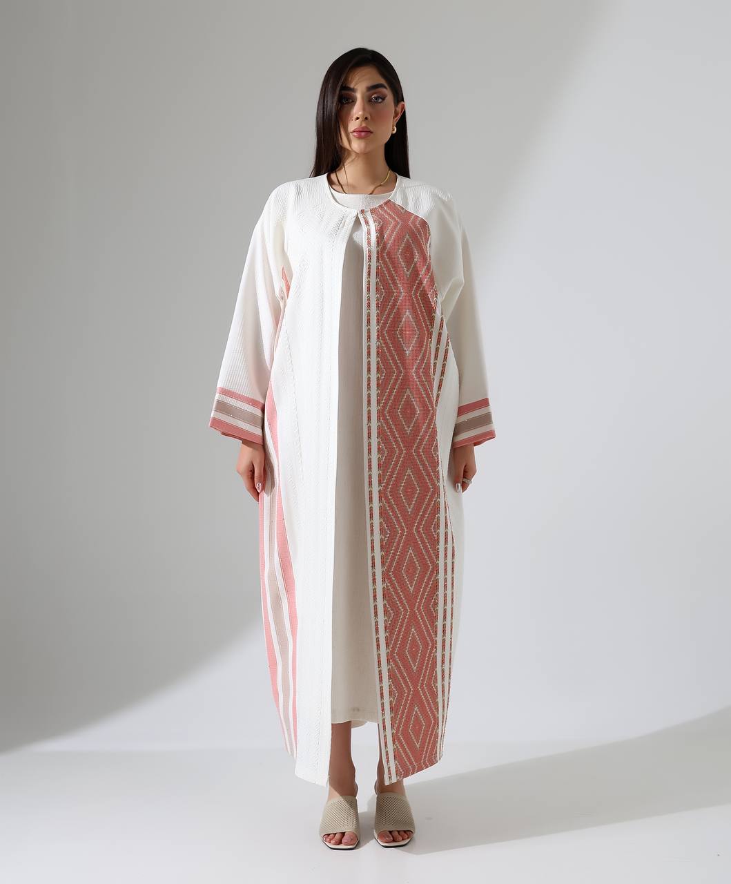 Elegant Turkish Layering Abaya with Embellished Contrast Panels - 25251