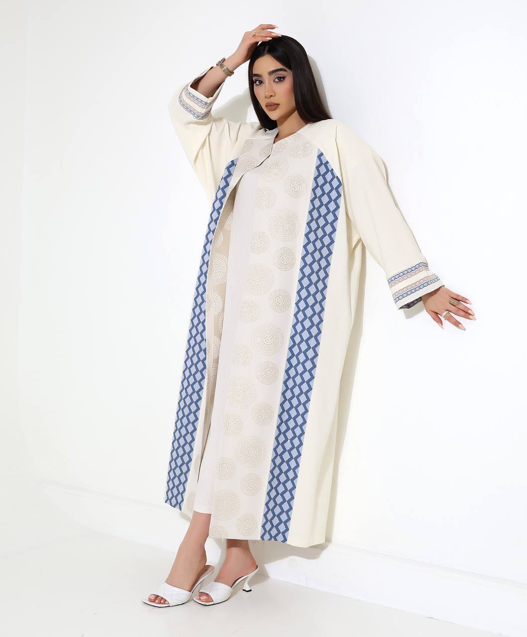 Elegant Turkish Layering Abaya with Embellished Contrast Panels - 25102